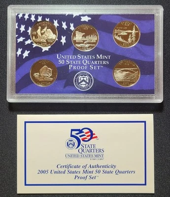 2005-S United States Mint 50 State Quarters Proof Set - 5 Coins w/ CoA - Image 1 of 4