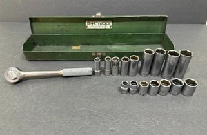 S-K Tools SK 3/8” Drive SAE trinquete y juego de enchufes de seis puntos poco profundo y profundo + estuche - Imagen 1 de 9
