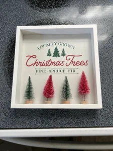 Bottle Brush Trees Tabletop Shadowbox, “Locally Grown Christmas Trees” New 8x8 - Picture 1 of 4