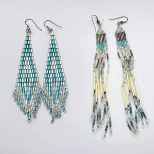 Lote de 2 pares de pendientes colgantes vintage con cuentas estilo nativo americano turquesa plata - Imagen 1 de 10
