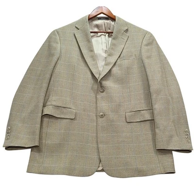 Austin Reed Tan Herringbone Plaid Blazer Sport Coat Two Button Jacket Size 42L - Image 1 of 4