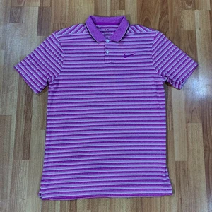 Nike Polo Shirt Mens Small Purple White Stripes Standard Fit Casual Golf - Picture 1 of 9