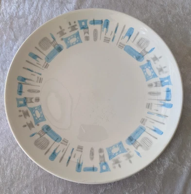 VTG My Blue Heaven Atomic Retro MCM 10" Dinner Plate Royal China USA Made 50s 60 - Image 1 of 4
