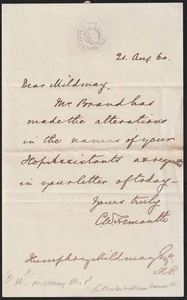 1860 Sir Charles William Fremantle-EL TESORO, Secretario de Sir H Brand - Imagen 1 de 1