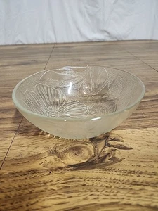 Vintage Flower Etched Glass Bowl Palm Leaf Leaves Flowers Floral Tropical - Picture 1 of 9