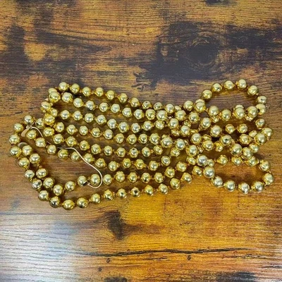 Vintage 1950s Christmas Decoration Mercury Glass Beaded Garland Gold Strange 85" - Image 1 of 4