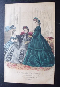 Gravure mode 1863 :le miroir Parisien..journal des dames et des demoiselles - Picture 1 of 8