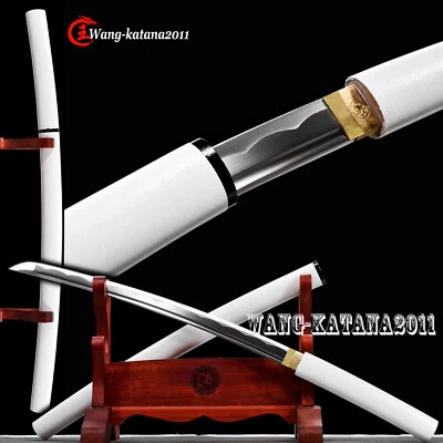 Espada samurai japonesa afilada de acero al carbono Shirasaya Wakizashi 1060 blanca de 30"" Foto 1 de 4