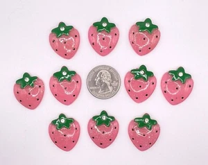 10 pcs x 1 1/8" Resin Strawberry Flatback Glitter Embellishment w/Gem /Card SB80 - Picture 1 of 2