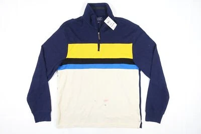 Suéter masculino CLUB ROOM COLOR BLOCK AZUL MARINHO CREME PEQUENO MEIO ZÍPER SIMULADO DEFEITO - Imagem 1 de 4