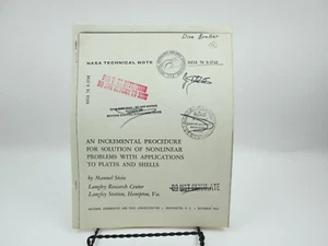 Vintage Nasa Tehcnical Note TN D-3768 Nonlinear Problems Plates and Shells SB70 - Picture 1 of 7