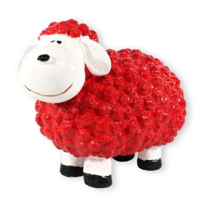 COLOURLIVING Colorido decoración oveja "Bruno" rojo figura de jardín oveja figura decorativa oveja ovejas divertidas