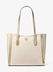 ❤️NWT MICHAEL KORS Leida Large Metallic Signature Logo Tote Bag - Picture 1 of 3