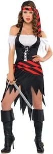 Rogue Maiden Caribbean Pirate Wench Lady Fancy Dress Up Halloween Adult Costume - Picture 1 of 12