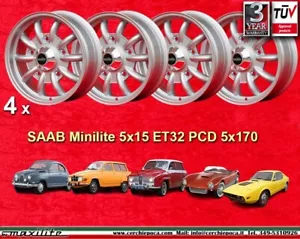 4 Cerchi SAAB 95 96 V4 Minilite 5x15 ET32 5x170 Wheels Felgen Llantas Jantes - Foto 1 di 24