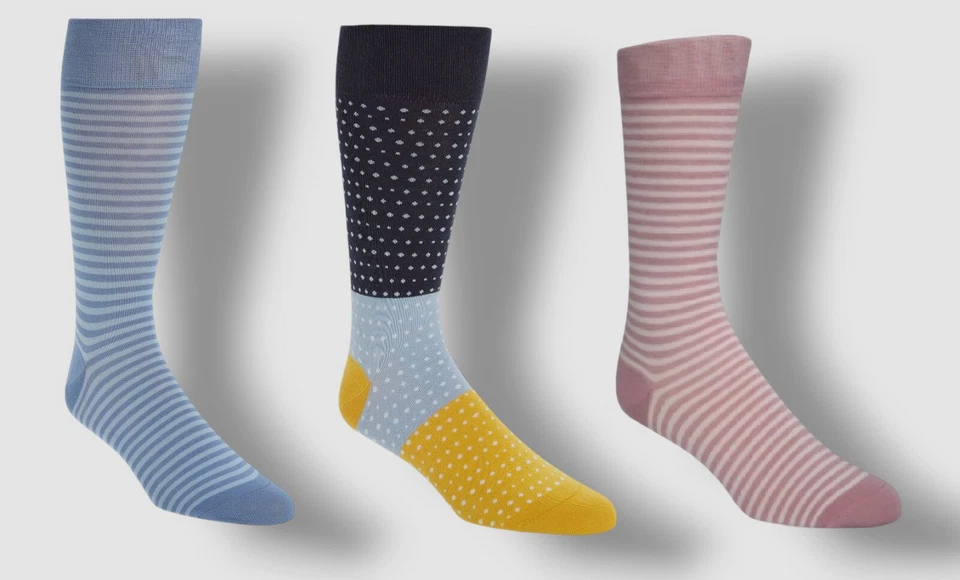 Paquete de 3 pares de calcetines para hombre Cole Haan rosa azul logotipo rayas y puntos 7-12 Foto 1 de 1