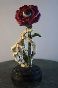 Skeleton Hand Holding Rose Gothic Valentine Rose with Eyeball 7" Tall Halloween - Picture 1 of 9