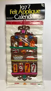 NOS Vintage 1977 Filz Applikation Kalender rot orange Küche Volkskunst - Bild 1 von 5