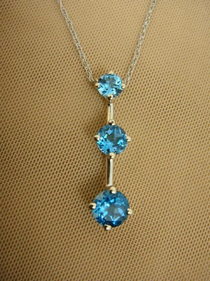 3 карата удлиненный Лондон синий топаз прошлое настоящее будущее подвеска большой 14K WG  - Изображение 1 из 4