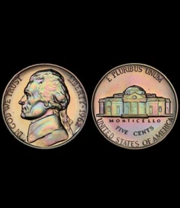 PR67 1962 5C Jefferson Proof Nickel, PCGS Secure- Rainbow Cello Toned - Picture 1 of 4