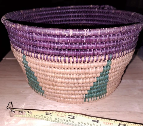 Vintage Straw Weave Basket Purple And Green Design Cover