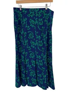 Liz Claiborne Maxi Skirt Pull On Blue Green Scroll Print Flare Hem 4 Way Stretch - Picture 1 of 11