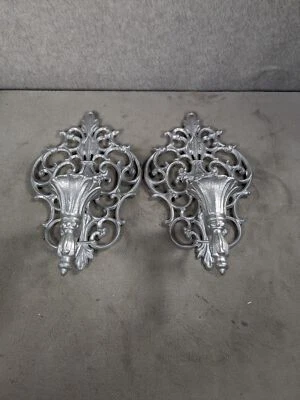 Juego 2 Apliques Metálicos Pared Cónicos Candelabros Par Decorativo 10" Largo Foto 1 de 3