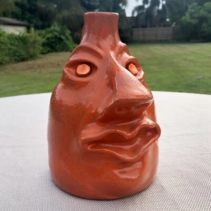 Vintage Orange Folk Art Face Jug Ceramic Studio Art - Picture 1 of 8