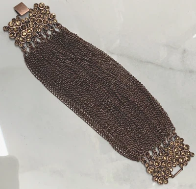 Pulsera ancha llamativa cristal estrás chocolate multicadena brillante 7" Foto 1 de 4