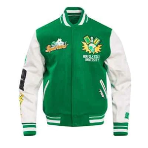 Letterman Norfolk State University Classic Rib Green and White Varsity Jacket - Picture 1 of 6