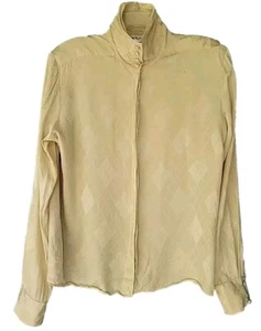 VTG Anne Klein II 100% Silk Shirt Blouse Shoulder Pads Size 12 Argyle - Picture 1 of 6