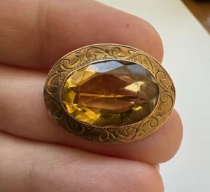ANTIQUE VICTORIAN 10K ROSE GOLD ORANGE CITRINE ETCHED FLOWER PIN BROOCH 1” 3.4G - Picture 1 of 12