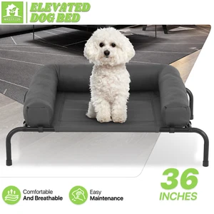 Cama ventilada elevada para perro de 36" desmontable interior elevada antideslizante con reposacabezas - Imagen 1 de 12