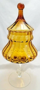 Vintage Italian Empoli Amber Art Glass Apothecary Jar with Circus Tent Lid  - Picture 1 of 10