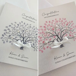 Personalised Wedding Day Card Bride Groom Happy Couple Wedding Tree Handmade - Picture 1 of 8