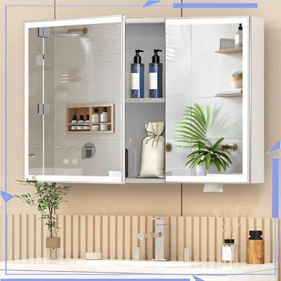 Medicine Cabinet LED Bathroom Anti-fog Touch Wall Mount Dimming Mirror Cabinet - Image 1 of 4