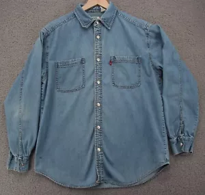 Vintage Levi's Shirt Men Medium Denim Button Up 90s Y2K Faded Washed Long Sleeve - Picture 1 of 11