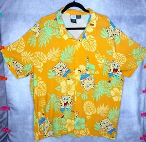 Spongebob Squarepants Mens 3XL Orange Button Camp Aloha Shirt Nickelodeon 2022 - Picture 1 of 6