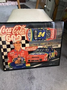 JEFF GORDON Sam Bass Lithograph Autographs Signed 95 Wooden Board Coca Cola 600 - Picture 1 of 12