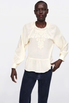 Neu*Zara*traumhafte Romantik Bluse mit Stickerei creme*XS /ca. 34 o. 36 - Bild 1 von 4