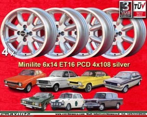 4 Cerchi FORD LOTUS TALBOT Minilite 6x14 ET16 4x108 Wheels Felgen Llantas Jantes - Imagen 1 de 24