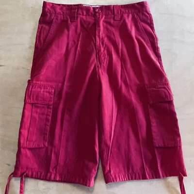 Elements/Five Elements Denim Bermuda Shorts Men's 32 Red Tie Gather Legs Y2K - Image 1 of 4
