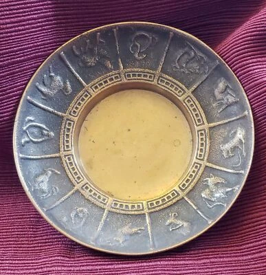 Vintage Small Round Brass Zodiac Signs Decorative Bowl/Trinket Dish/Ring Dish - Image 1 of 4