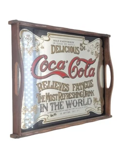 Vintage Coca-Cola ""Lindert Müdigkeit"" Werbespiegel Holztablett mit Griffen - Bild 1 von 4