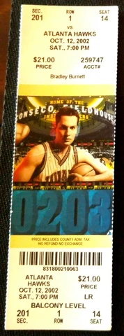 BEAUTIFUL INDIANA PACERS 2002-03 TICKET STUB v ATLANTA HAWKS - JEFF FOSTER -RARE Cover
