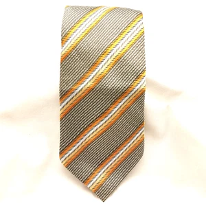 KAILONG Silk Handmade Necktie Blue Orange Yellow Striped Mens Tie 58"x4" - Picture 1 of 3