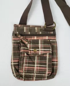 Unbranded Plaid Crossbody Purse Brown Pink White - Picture 1 of 9