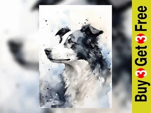 Border Collie Watercolor Print - Elegant Dog Portrait Decor 5 "x 7" - Picture 1 of 5