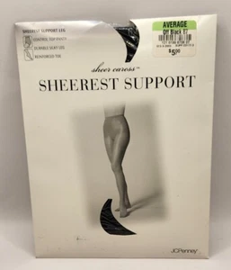 Sheer Caress Sheerest Support Control Top Reinforced Toe Long Off Black - Picture 1 of 2