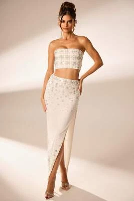Oh Polly Skirt Womens Maxi White Embellished Low-Rise Side Split (SKIRT ONLY) - Image 1 of 4